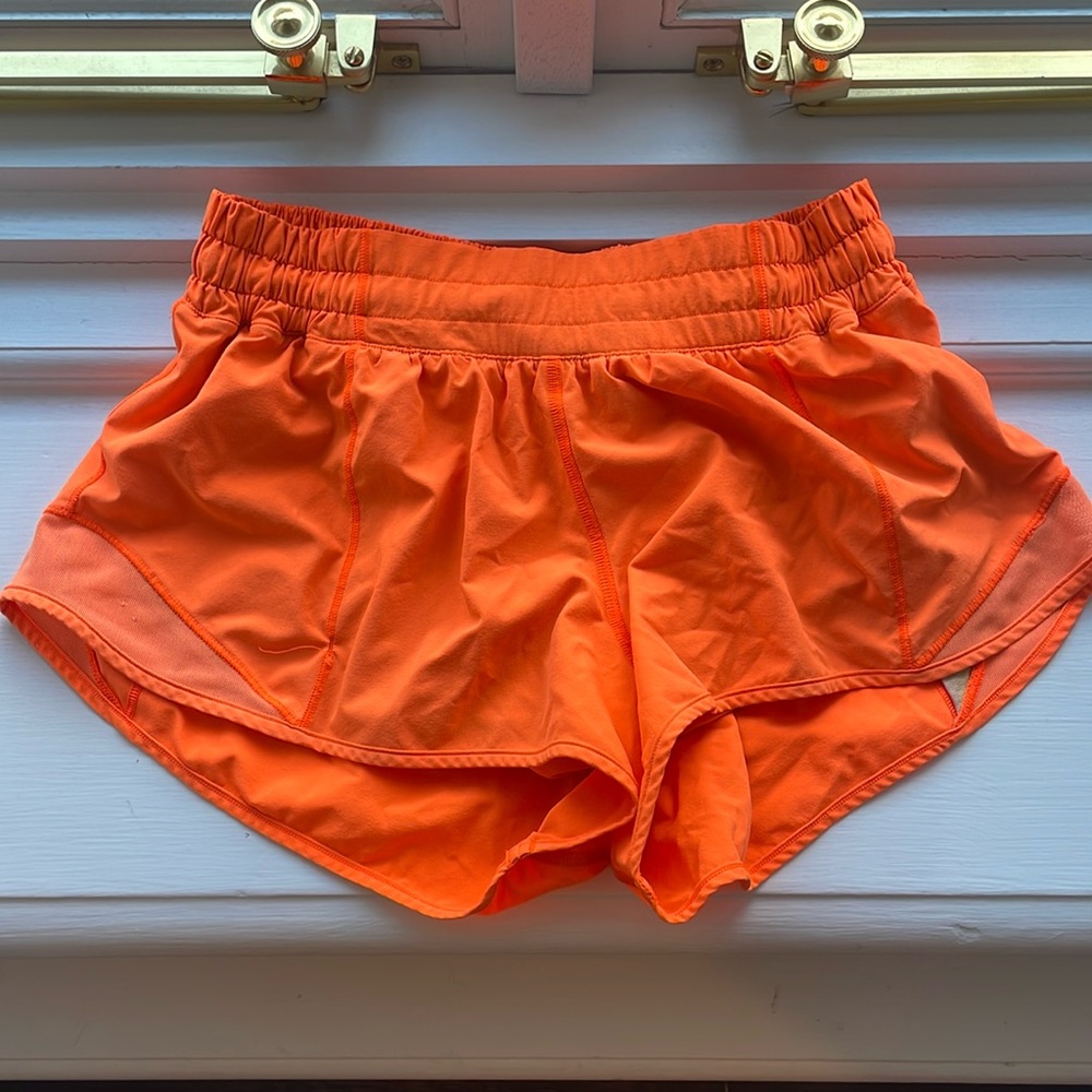Neon orange lulu shorts